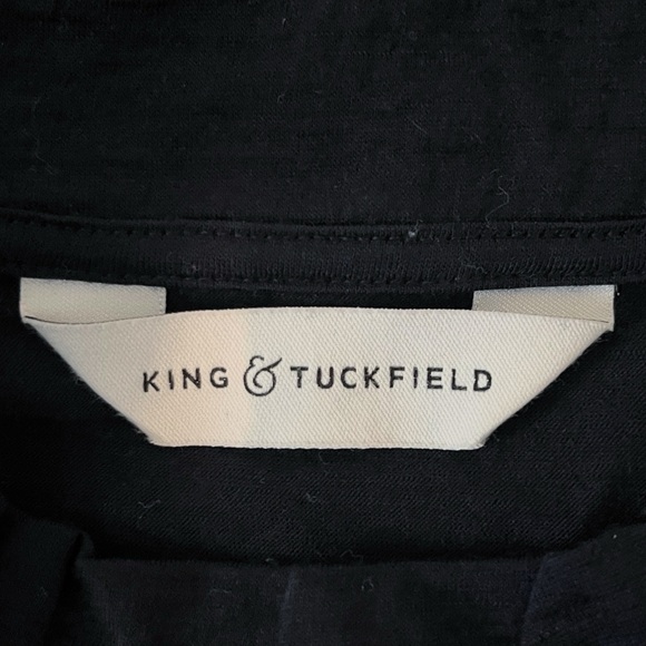 King & Tuckfield Merino Wool Mock Neck Short Sleeve T Shirt in Navy Blue - Picture 3 of 5